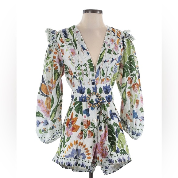 FARM Rio Pants - NWT - Farm Rio Summer Garden Floral Romper with Belt, size Small